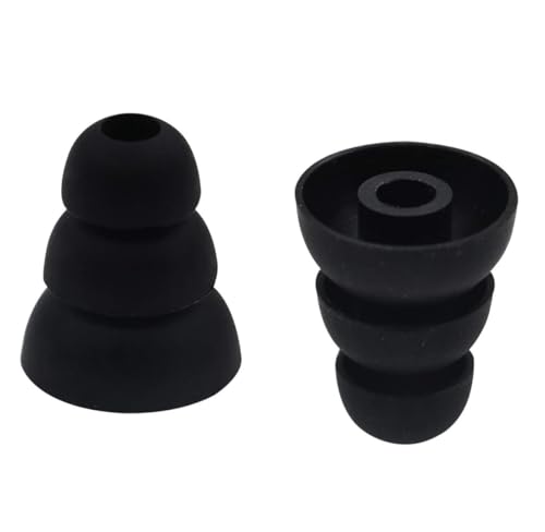 Triple Flange Eartips Compatible with in-Ear Earbuds with Connect Hole 3.8mm-4.5mm, 12 Pairs S/M/L Sizes Soft Silicone Tips, Compatible with Most in-Ear Earbuds 12 Pairs Black