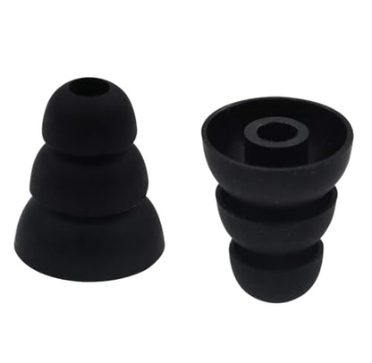Triple Flange Eartips Compatible with in-Ear Earbuds with Connect Hole 3.8mm-4.5mm, 12 Pairs S/M/L Sizes Soft Silicone Tips, Compatible with Most in-Ear Earbuds 12 Pairs Black