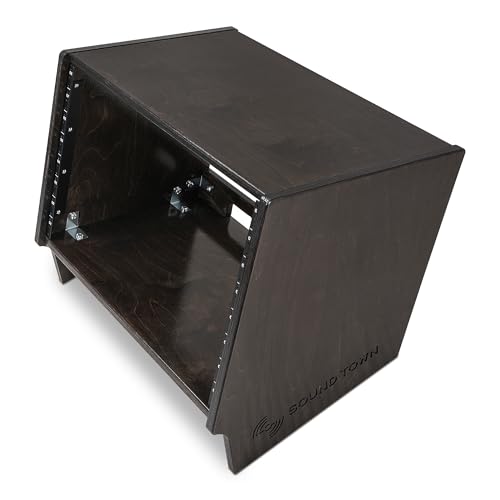 Sound Town DIY 8U Angled Desktop Turret Studio Rack for Home Studio and Recording Room, Baltic Birch Plywood, Black Espresso (SDRK-8SLD) - size: 8U, Black Espresso
