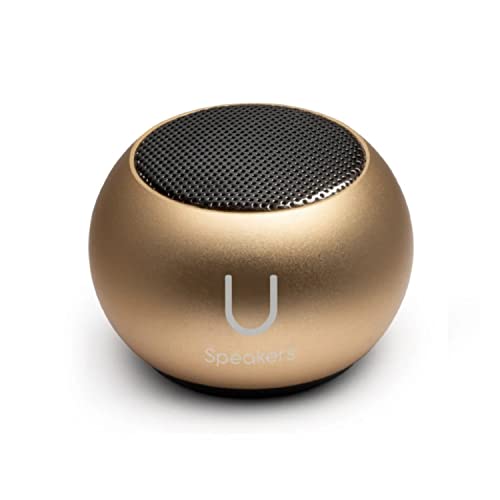 Fashionit U Mini, Tiny Bluetooth Speaker with Magnetic Base, Gold | aluminum shell, Wireless, TWS stereo pairing, 30 foot range, rechargeable battery, magnetic base, travel and gifting