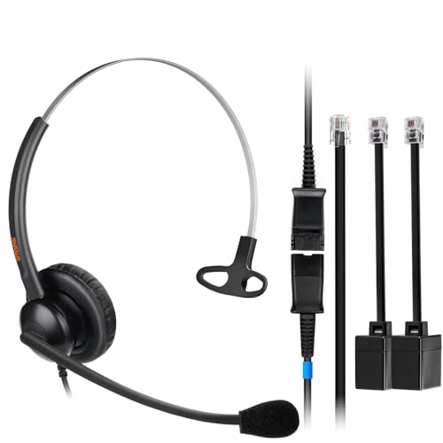 One Ear Wired Office Headset | Single Ear RJ9 Call Center Telephone Headset | Noise-Cancelling Mic | Compatible with Landline/IP Phones - Yealink, Sangoma, Grandstream, Akuvox, Escene, Atcom