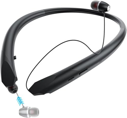 Bluetooth Neckband Headphones with Retractable Earbud Cables, 24H Battery Life, IPX5 Sweatproof Wireless Earbuds, Stereo Surround Sound for Sports, Running, Workouts - color: Black