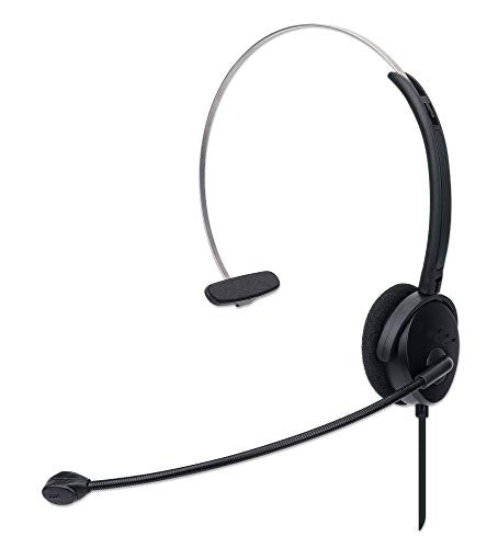 MANHATTAN USB Headset with Mic & 5 ft Cable - Cushion Mono/Single-Sided, On-Ear, in-line Volume Control, Adjustable Headband - for Desktop, Laptop, Computer, 179867 | Wired USB-A earpiece with flexible mic boom, plug-and-play setup, padded fit for calls,