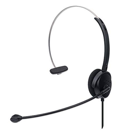 MANHATTAN USB Headset with Mic & 5 ft Cable - Cushion Mono/Single-Sided, On-Ear, in-line Volume Control, Adjustable Headband - for Desktop, Laptop, Computer, 179867 | Wired USB-A earpiece with flexible mic boom, plug-and-play setup, padded fit for calls,