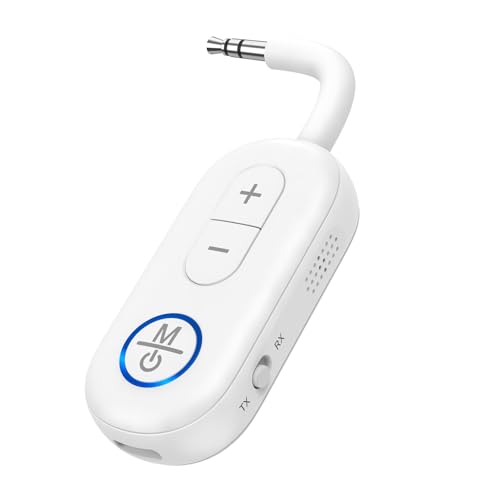 Bluetooth 5.3 Audio Adapter, 2 in 1 Bluetooth Transmitter Receiver, Wireless Headphones, Low Latency, Hands-Free, Audio Adapter for Airplane/Travel/Car/Home Stereo/Theater