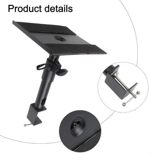 Adjustable Clamp-on Speaker Stand with 360° Swivel, Height Adjustment & Earphone Holder for Desk, Bookshelf, Computer Speakers - Black(Individually)