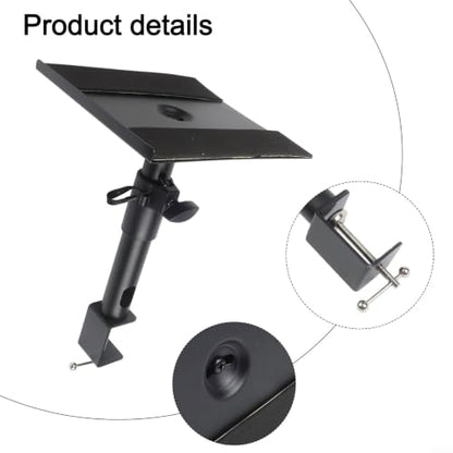 Adjustable Clamp-on Speaker Stand with 360° Swivel, Height Adjustment & Earphone Holder for Desk, Bookshelf, Computer Speakers - Black(Individually)