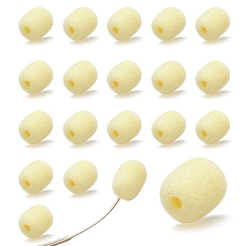 Mini Foam Mic Windscreen Covers for Headset Microphones, 20 Pack Skin | Replacement Soft Foam Windshields, Universal Fit Most Headset Lavalier Mics, Wind Noise Reduction Foam Windscreen Caps