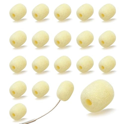 Mini Foam Mic Windscreen Covers for Headset Microphones, 20 Pack Skin | Replacement Soft Foam Windshields, Universal Fit Most Headset Lavalier Mics, Wind Noise Reduction Foam Windscreen Caps