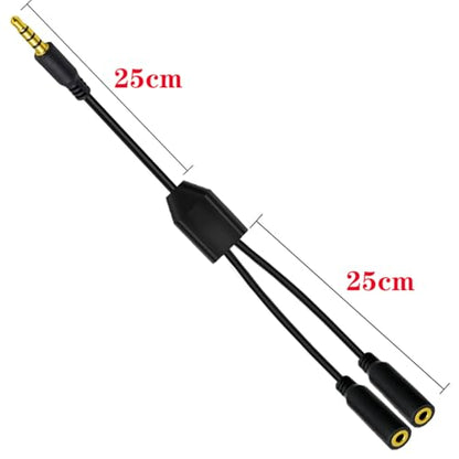 3.5mm Headphone Y Splitter Audio Cable (50cm) | 4Poles 1 to 2 Way 3.5mm (1/8") TRRS AUX Stereo Jack 1 Male to 2 Female Adapter Cord for Earphone,Headset,Laptop,Phone (2 Way) - style: 2 Way
