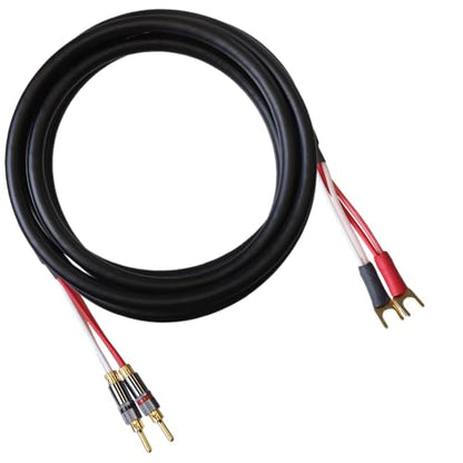 Blue Jeans Cable Canare 4S11 Speaker Cable, with Ultrasonically-Welded Conventional (Non-Bi-Wire) Terminations, (One Cable - for one Speaker); Assembled in The USA (6 Foot, Black, Bananas to Spades) - color: Black, size: 6 foot, style: Bananas to Spades