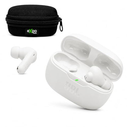 JBL Vibe Beam 2 True Wireless Noise Cancelling Earbuds Pure Bass Sound, Smart Ambient, 4 Mics, 40H Battery, IP54 Water Resistant (White) with Expo Gear Weather-Resistant Hard-Shell Case - color: White