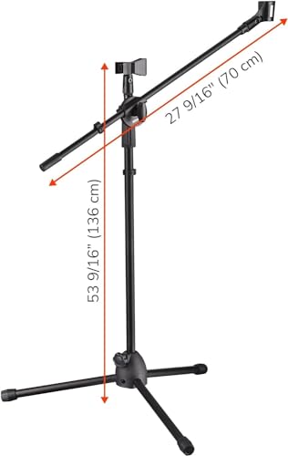 Adjustable Microphone Tripod Stand 31" To 53", 360-Degree Rotatable Boom Arm 2 Microphone Clips Foldable & Stable Design Boom Mic for Band Practice, Music, Speeches, Stage, Live Stream (1)