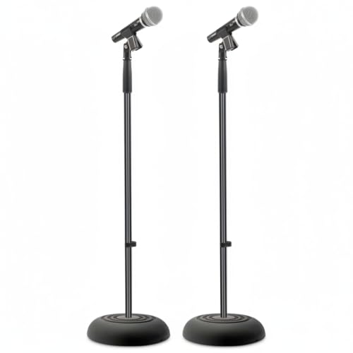 Pyle Universal Microphone Stand - Handheld Mic Compatible, Heavy Compact Base, Lightweight & Compact Design, 2.8 to 5 Ft Height Adjustable Clamp, Pivot Angle Clip, Home/Studio Use (Pair) - size: 2 Count ( Pack of 1)