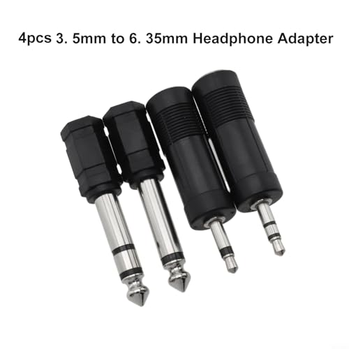 4-Pack 3.5mm Female to 6.35mm Male Stereo Headphone Adapter, Gold-Plated 1/4 Inch Jack Converter for Guitar Amps, Microphones, Studio Monitors, Audio Mixers and Professional Equipment, Black