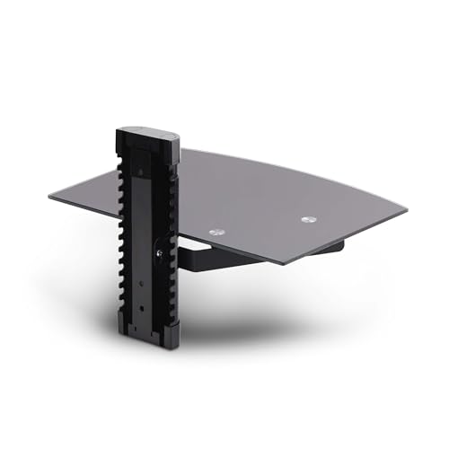 StarTech Floating Wall-Mounted AV Shelf, Tempered Glass Shelf | Adjustable Height Shelf For Under TV AV Equipment, 1B-WALL-MOUNT-SHELF - style: Single