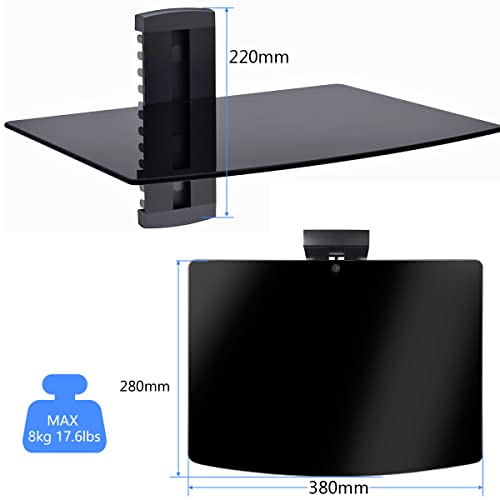 suptek Single Floating Shelf Wall Bracket with Strengthened Tempered Glass for DVD Players/Cable Boxes/Games Consoles/TV Accessories 1 Shelf, Black, CS201 - size: 1 Shelf