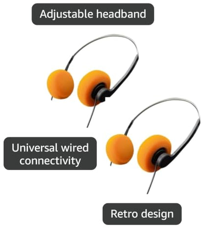 2 Pcs Retro On Ear Headphones, Wired Stereo Headphones, Lightweight Portable Headphone with Adjustable Headband, Cassette Player, Over-Ear Headphone(Orange) - color: Orange