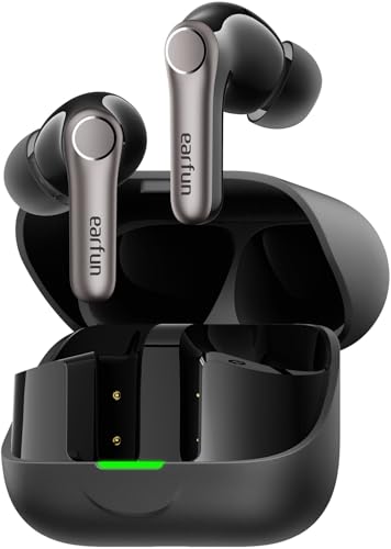 EarFun Air Pro 4+ Adaptive Noise Cancelling Wireless Earbuds, Dual Drivers | Qualcomm aptX Lossless, Translation Earbuds, Snapdragon Sound, 6 Mics AI Clear Calls, Hi-Res Sound, LDAC, Bluetooth 6.0, 54H - color: Black