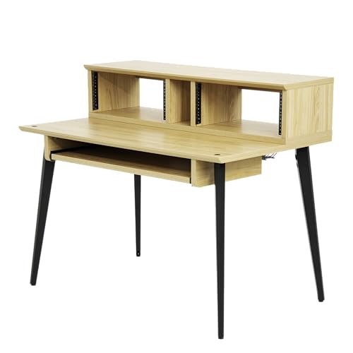 Gator Frameworks Elite Series Studio Desk Workstation with (8U) Adjustable Rack Shelves and Sliding Keyboard Tray; Natural Maple Finish (GFW-ELITEDESK-MPL) - color: Natural Maple, style: Main Desk