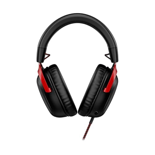 HyperX Cloud III – Wired Gaming Headset,PC,PS5,Xbox Series X|S,Angled 53mm Drivers,DTS Spatial Audio,Memory Foam,Durable Frame,Ultra-Clear 10mm Mic,USB-C,USB-A,3.5mm – Black/Red,(Pack of 10) - color: Black/Red, size: Regular (Pack of 10), style: Wired