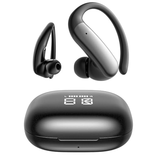 Sport Earbuds with Ear Hook 66hrs Playtime with LED Display Case, Wireless Bluetooth 6.0, Sports Over The Ear Earbuds, IPX4 Gym Workout Running Headphones, Deep Bass & Stereo Sound. - color: Black