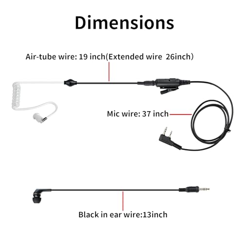 2-Way Radio Earpiece Ear Piece Headset to 3.5mm Aux Audio Earphone for Baofeng uv5r uv 5r uv-5r for Retevis rt21 rt22 for Sancom for Kenwood 2 Pin Walkie Talkies