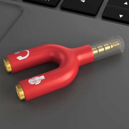 3.5mm Headphone Splitter Adapter, 2 Pack TRRS Male to Dual Female Y Splitter for Audio & Microphone – Headset to PC Mic Adapter – Compatible with Laptops, Tablets, Phones, PS4/PS5 Controllers, Red - color: Red