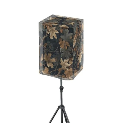 Brown Camo PA/DJ Speaker Cover with Drawstring Green Leaves Print Outdoor Speaker Stand Cover Open-Bottom Design Weatherproof Dustproof Protective Slipcover Size S - color: Brown Camo Green Leaves, size: S