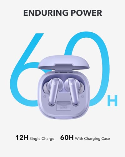 Soundcore P40i by Anker Noise Cancelling Earbuds with Adaptive ANC | Heavy Bass, 60H Playtime, 2-in-1 Case and Phone Stand, IPX5, Wireless Charging, Bluetooth 5.3 - color: Purple