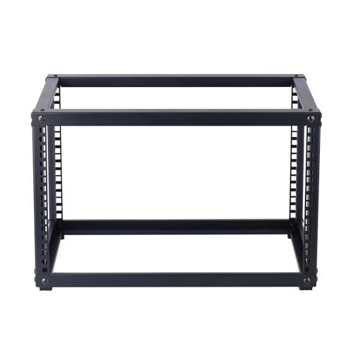 6U Open Frame Network Rack, Small Server Rack Shelf | Ideal for networking, audio, and video equipment. Versatile design perfectly fits desktop AV rack setups