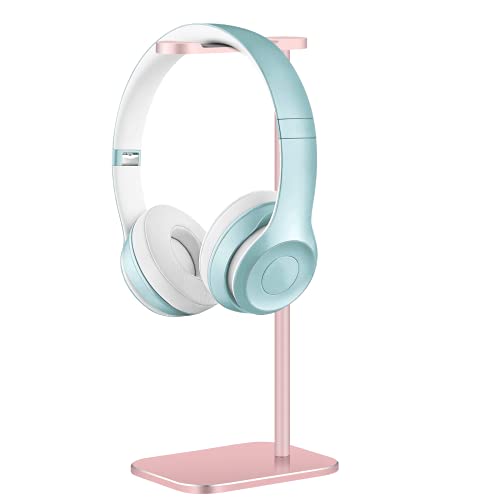 Headphone Stand Aluminum, Headset Holder with Solid Metal Base for Desk, Compatible with Most Headphones (Rose Gold) - color: Rose Gold