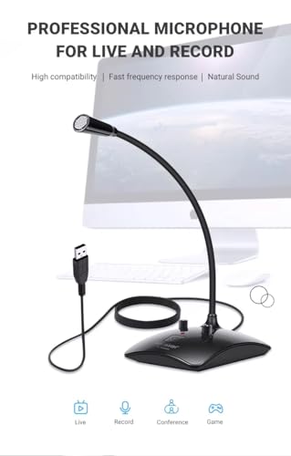 USB Microphone, Desktop Gooseneck Computer Mic with Mute Button & LED Indicator, Volume & Echo Control, Plug & Play for PC Laptop, Compatible with Zoom, Gaming, Meeting, Streaming