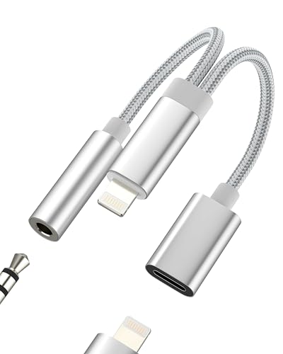 Lightning to 3.5mm Audio Jack Adapter(2in1)AUX Headphone Cable Splitter for iPhone 14 13 12 Pro Max Charger Headset Connector for Apple MFI Certified for iPad Earphone Charging Adaptor Car Accessories