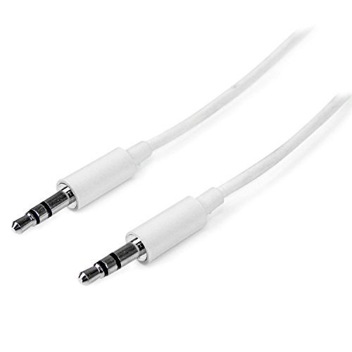 StarTech 2m Slim 3.5mm Audio Cable, Male to Male, White (MU2MMMSWH) | Male to Male Headphone Cable, 3.5mm Audio Aux Stereo, 2x 3.5mm Mini Jack - size: 6 ft, style: Straight