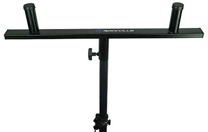 Rockville DP Mount for 2 8" 10" or 12" PA Speaker Cabinets to One Stand | Pole / Subwoofer Compatible, Steel Construction, 80 lbs Total Capacity, 35MM, 28" Support Arm, Detachable Rubber Rings