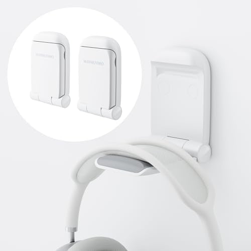 MAMUVIMO Headphone Stand, 2 Pack Headset Stand Foldable＆Sticky, Headphone Holder Hook Mount with Non-Slip Silicone, Adhesive Earphone Desk Hanger Clip Space-Saving for Airpods Max, All Earphones White - color: White, size: 2 Pack