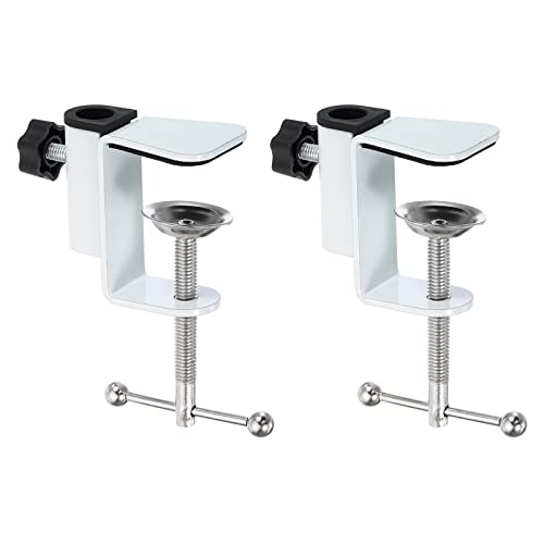 PATIKIL 0.47" Hole Dia. Desk Clamp, 2 Pcs Aluminum Alloy Bracket Universal Adjustable C-Clamp Mount Holder for Microphone Mic Arm Table Lamp Stand, White - color: White