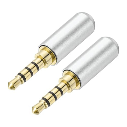 MECCANIXITY 2Pcs 3.5mm Replacement Repair Plug Jack, 4 Pole Metal Stereo Male Plug 3.5mm Solder DIY Audio Cable Connector for Headphone Earphone Microphone Cable Repair, Silver Tone - color: Silver Tone