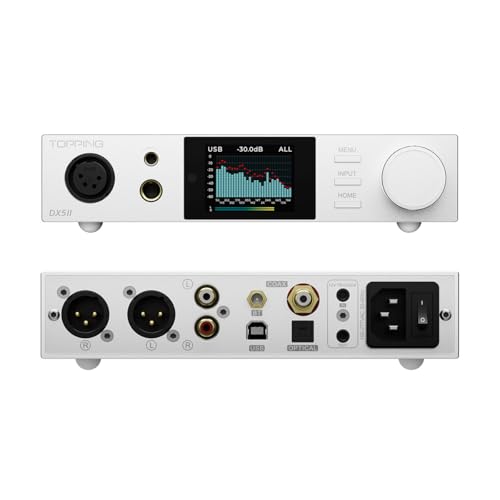 TOPPING DX5 II Hi-Res DAC & Headphone Amp Combo – Dual ES9039Q2M, X-Hybrid Amp, 10-Band PEQ, LDAC Bluetooth 5.1, 4.4mm Balanced & 6.35mm Headphone Output, Preamp Mode, 12V Trigger (White) - color: White