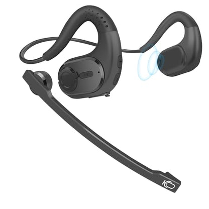 iDIGMALL Bluetooth Headset, Open Ear Headphones with Detachable Microphone | Multi-Point Wireless Headset with DSP Noise Canceling Mic for Phone PC Laptop Office Meeting Home Work, Comfort & Light, 12H