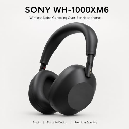 Sony WH-1000XM6 The Best Noise Canceling Wireless Headphones, HD NC Processor QN3, 12 Microphones, Adaptive NC Optimizer, Mastered by Engineers, Studio-Quality, 30-Hour Battery with Deco Guide Bundle - color: Obsidian