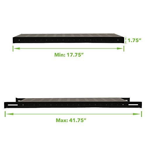 Navepoint 1U 19-Inch Fixed 4-Post Rack Mount Server Shelf with Adjustable Depth from 18-42 Inch Black - size: 32" Deep
