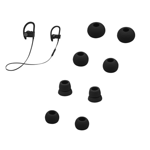 Replacement Eartips Compatible with Powerbeats 3 Powerbeats 2/1, 4 Pairs Replacement Earbuds Silicone Ear Tips Eargels Set - Small, Medium, Large and Double Flange (Black) - color: black