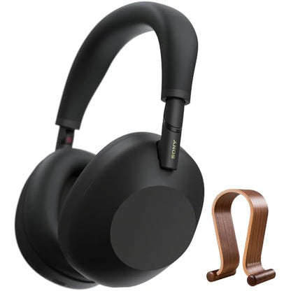 Sony WH-1000XM6/B Best Wireless Noise Canceling Headphones Black Bundle with Deco Gear Wood Headphone Display Stand Secure Tabletop Holder/Gaming Headset Hanger - color: Black