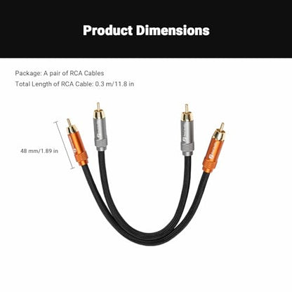 Fosi Audio 2RCA to 2RCA Cable 0.9Ft, Gold-Plated 2 RCA Male to 2 RCA Male Stereo Audio Cable for Home Theater Systems/Amplifier/Preamplifier/Active Speakers(0.3m/0.9Ft)