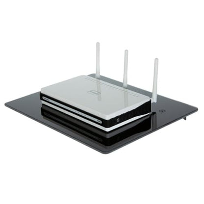 Single Glass AV Shelf Wall Mount – Tempered Glass, Supports 22 lbs – Low Profile Floating Shelf for Cable Box, Router, DVR, DVD Player, Media Devices – Secure Screw Mount Design