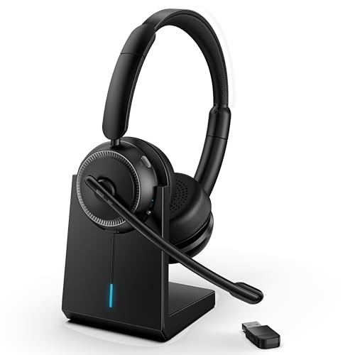 Angteela Wireless Headset, Bluetooth 5.4 Headset with Microphone, Wireless Headphones for Cell Phones/Computer/Laptop - color: Jet Black