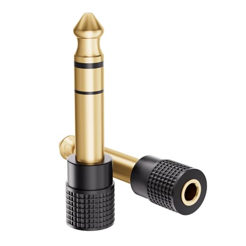 VCELINK Gold-Plated 6.35mm to 3.5mm Audio Adapter, Professional Audio Gear | 2 Pack For Headphones, Guitar, Mixer, Amp, Keyboard