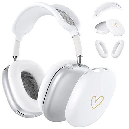 Case Cover for AirPods Max,Anti-Scratch Soft Silicone with Gold Heart Pattern Ear Cups Case Cover/Ear Pad Cover/Headband Cover for Apple Airpod Max Headphones (White) - color: White